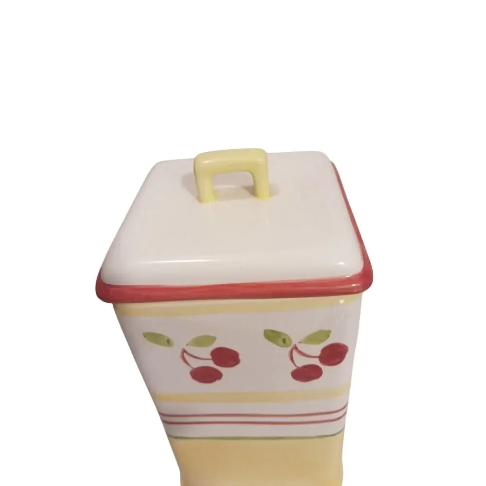 RARE Yellow Red Cherries Clay Canister Art Sonoma Ceramic 8